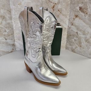 Goserce Silver Women's Western Boots 2.5 Inch Heel Size 6 NWB